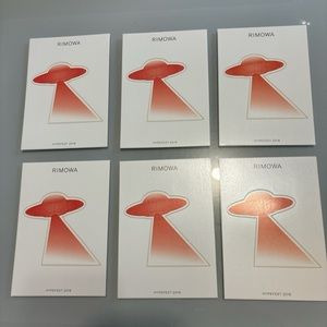 6 RIMOWA LUGGAGE UFO STICKERS 6x4 inches . All brand new.